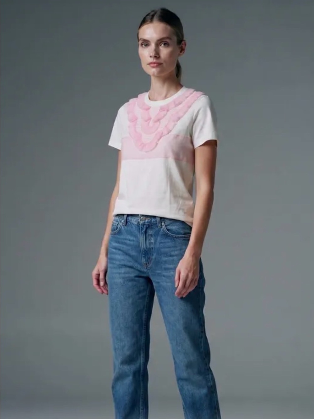 Prada White Tee with Pink Appliqué Short Sleeve